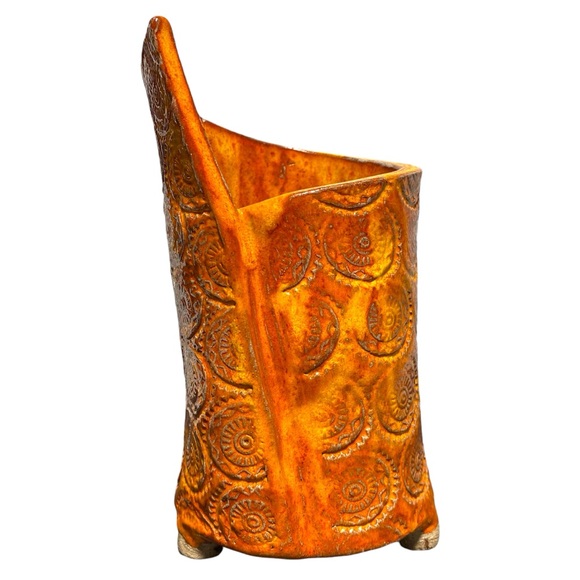 Vintage Other - Handcrafted Pottery Vintage Planter Vase Copper Orange Abstract Mandala Pattern